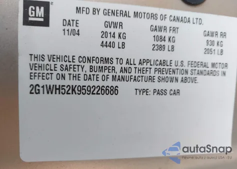 2005 Chevrolet Impala Ls from USA, damaged, VIN 2G1WH52K959226686